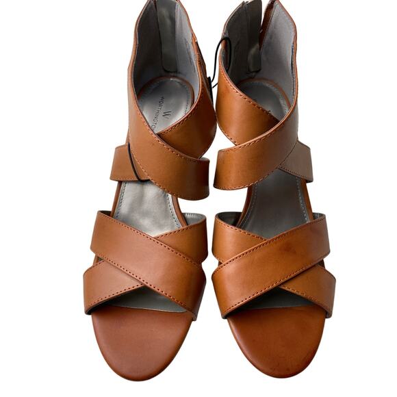 Retro Worthington Womens 11M Zip Back Brown Wide Strap 4" Chunky Bohemian Heels - Picture 5 of 10